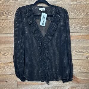 L'Agence Sheer Black silk Blouse with Metallic pinstripe Size Small NWT